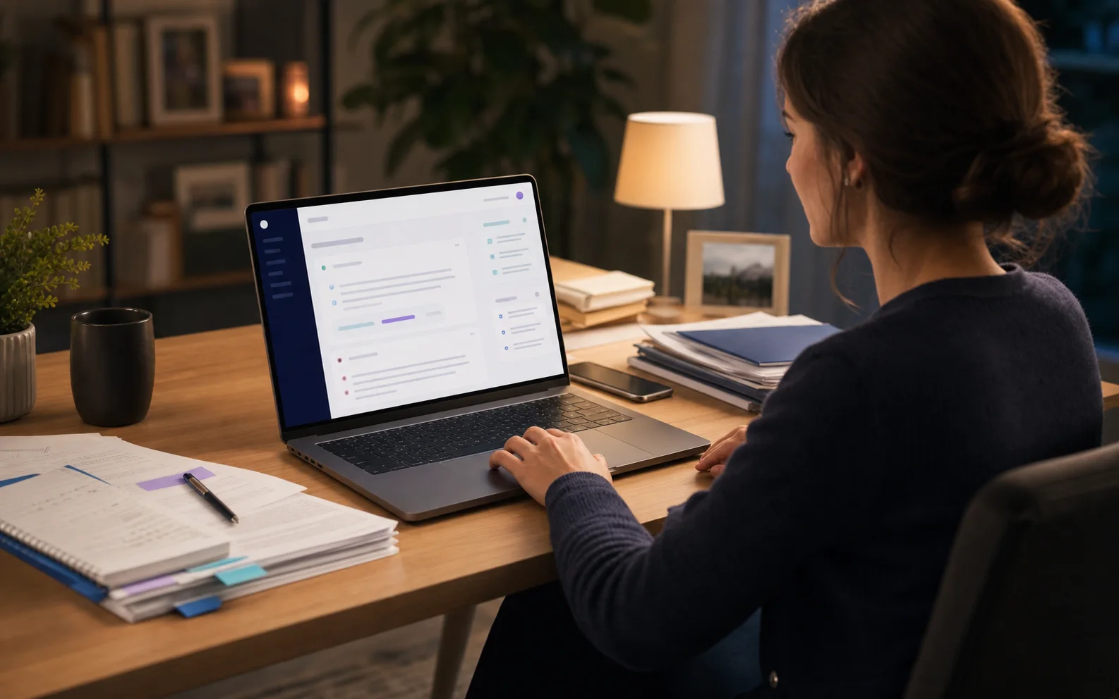 A client reviewing a secure legal workspace on a laptop at home.